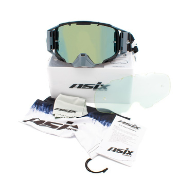 GOGLE ASIX AS3 CZARNO-SZARE MAT LUSTRO BŁĘKITNE