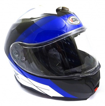 KASK VCAN MODEL V272 WAVE BLUE Z PODNOSZONĄ SZCZĘKĄ I BLENDĄ CZARNO-NIEBIESKO-BIAŁY